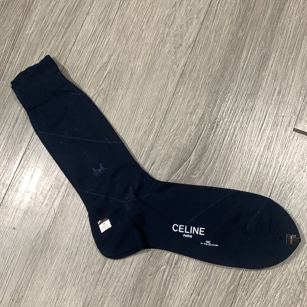 Celine Vintage 90s Made In Japan Navy Logo Socks New with Tags